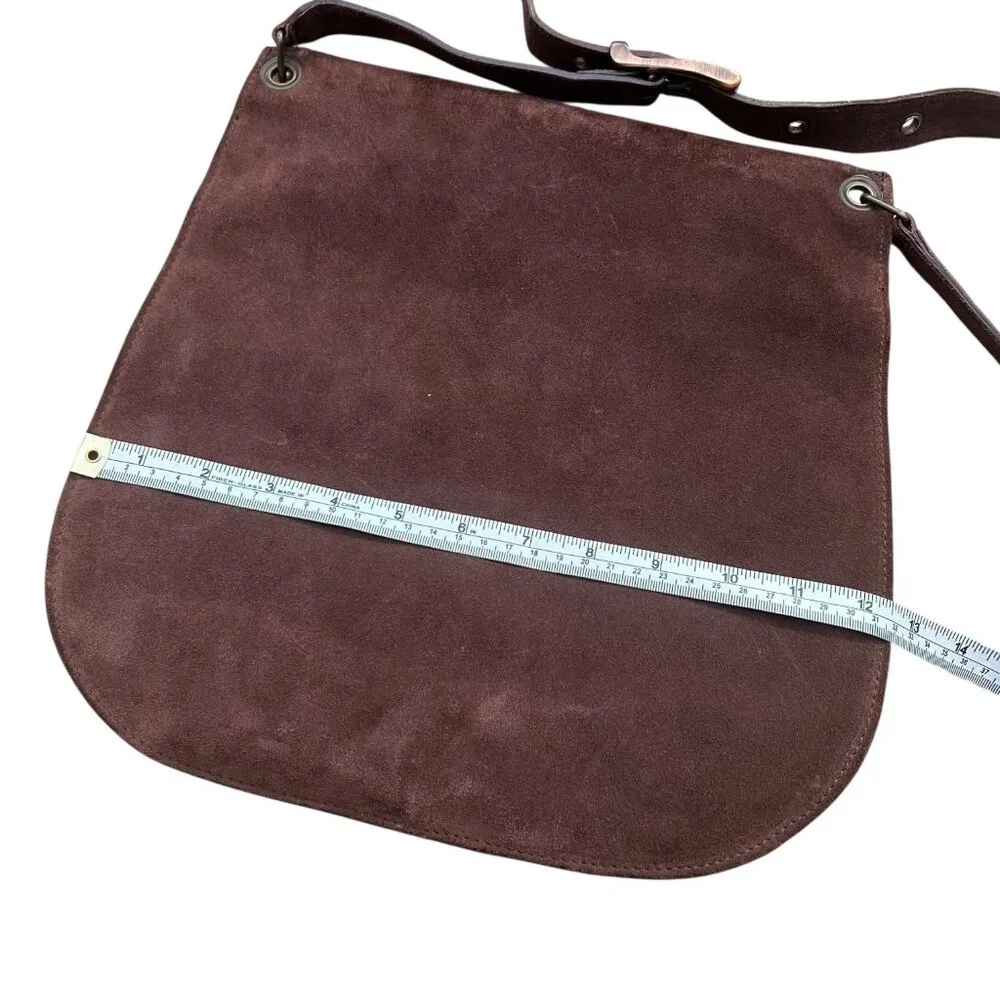 Patrizia Pepe Suede Leather Flap Buckle Crossbody Satchel Brown‎ Western Boho